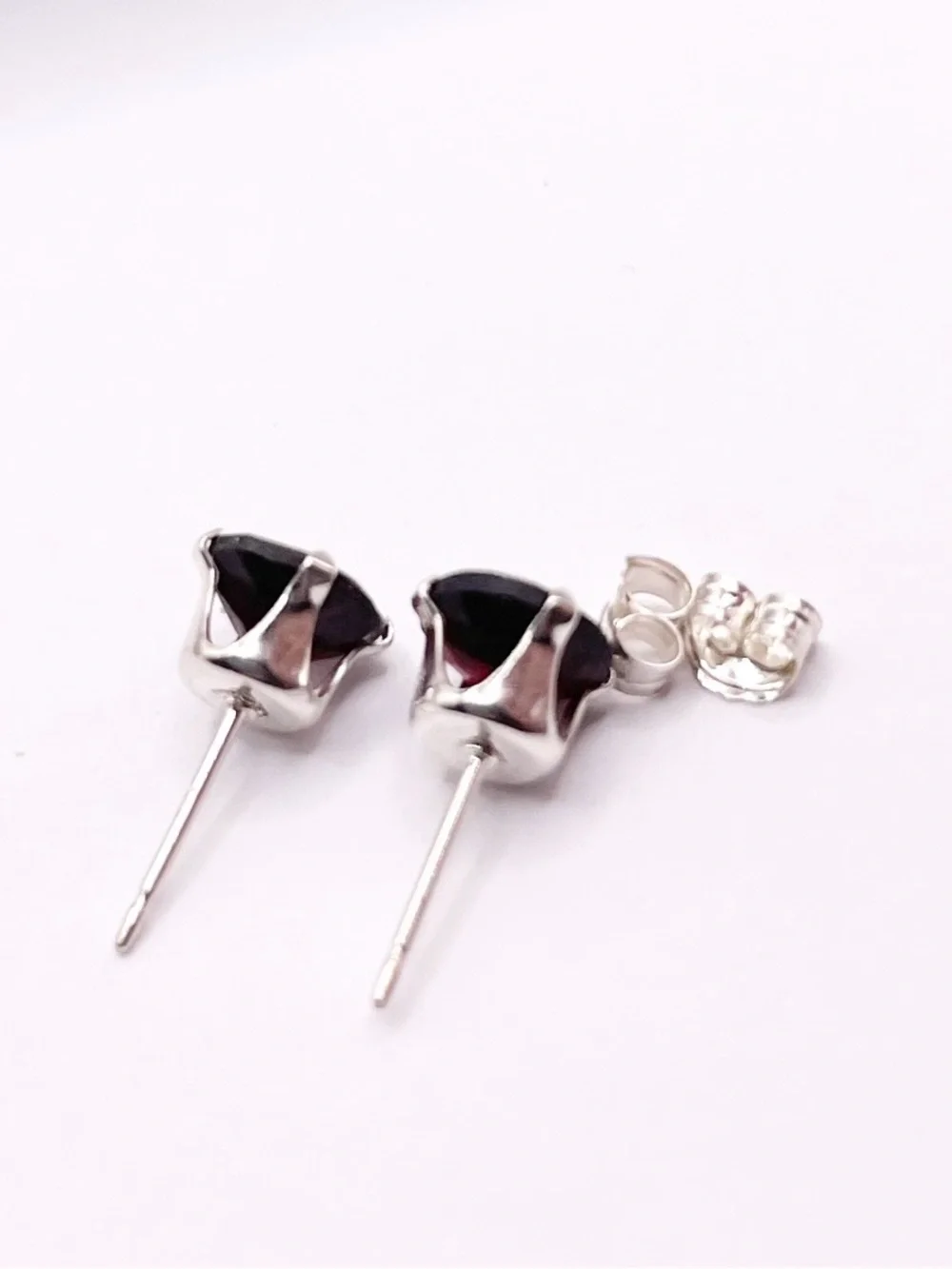 Deep Garnet Round Sterling Silver Stud Earrings